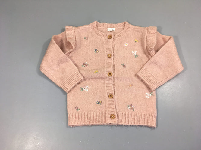 Gilet rose fleurs brodées, Little Dutch, moins cher chez Petit Kiwi