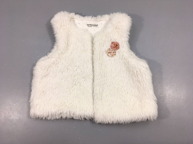 Gilet de berger peluche blanc pompons irisés, moins cher chez Petit Kiwi