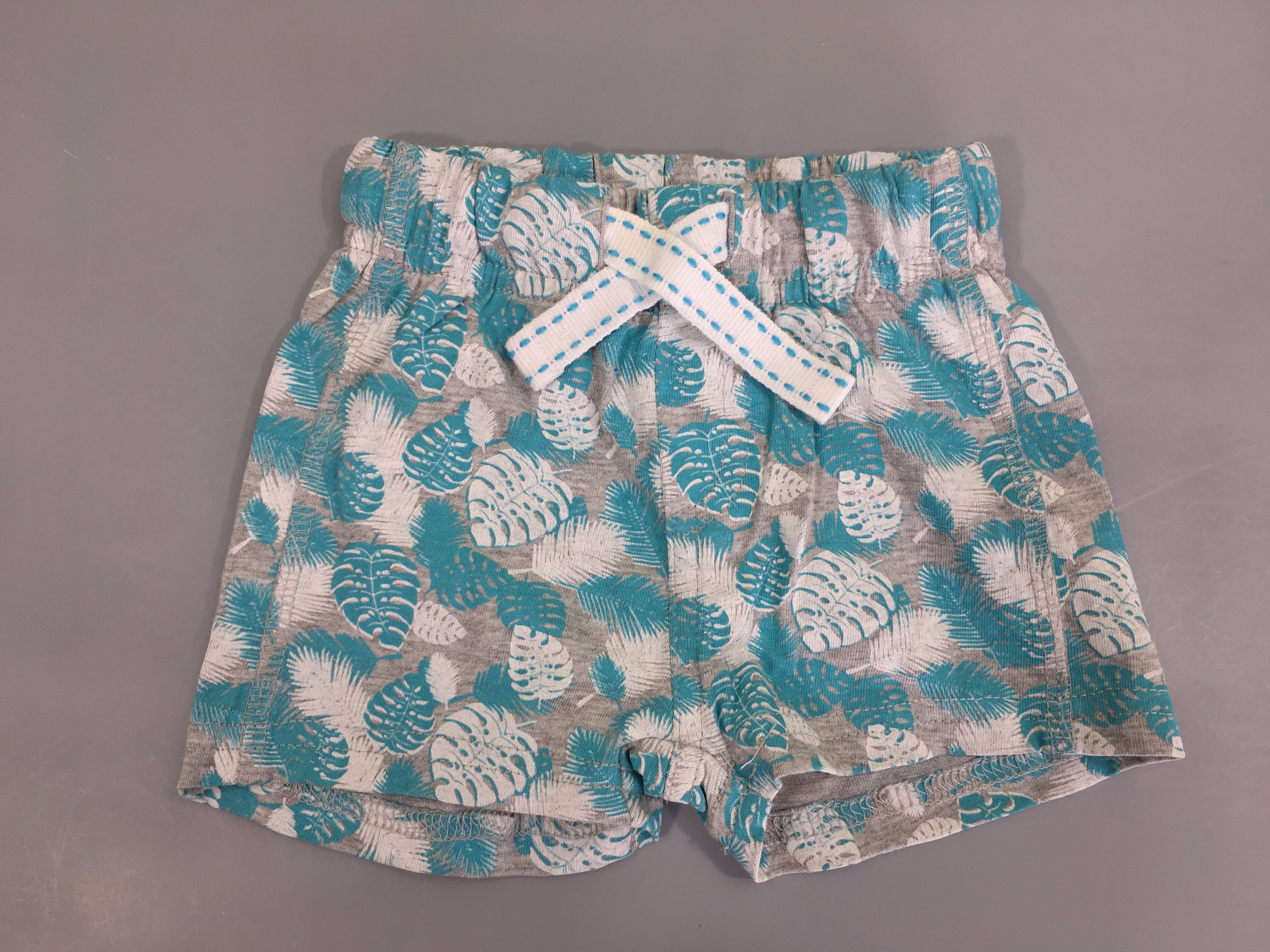 Short jersey gris feuillage turquoise/blanc