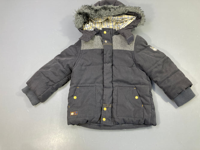 Veste grise zippée capuche fourrure, moins cher chez Petit Kiwi