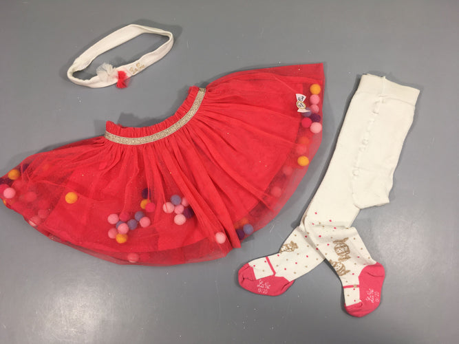 Jupe tulle rose pailletée pompons + Collants 19-20 + Bandeau (la jupe taille grand), moins cher chez Petit Kiwi