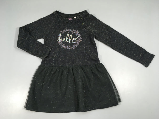 Robe m.l bleu foncé fils métalisé doré pailleté Hello sequins bas tulle, moins cher chez Petit Kiwi