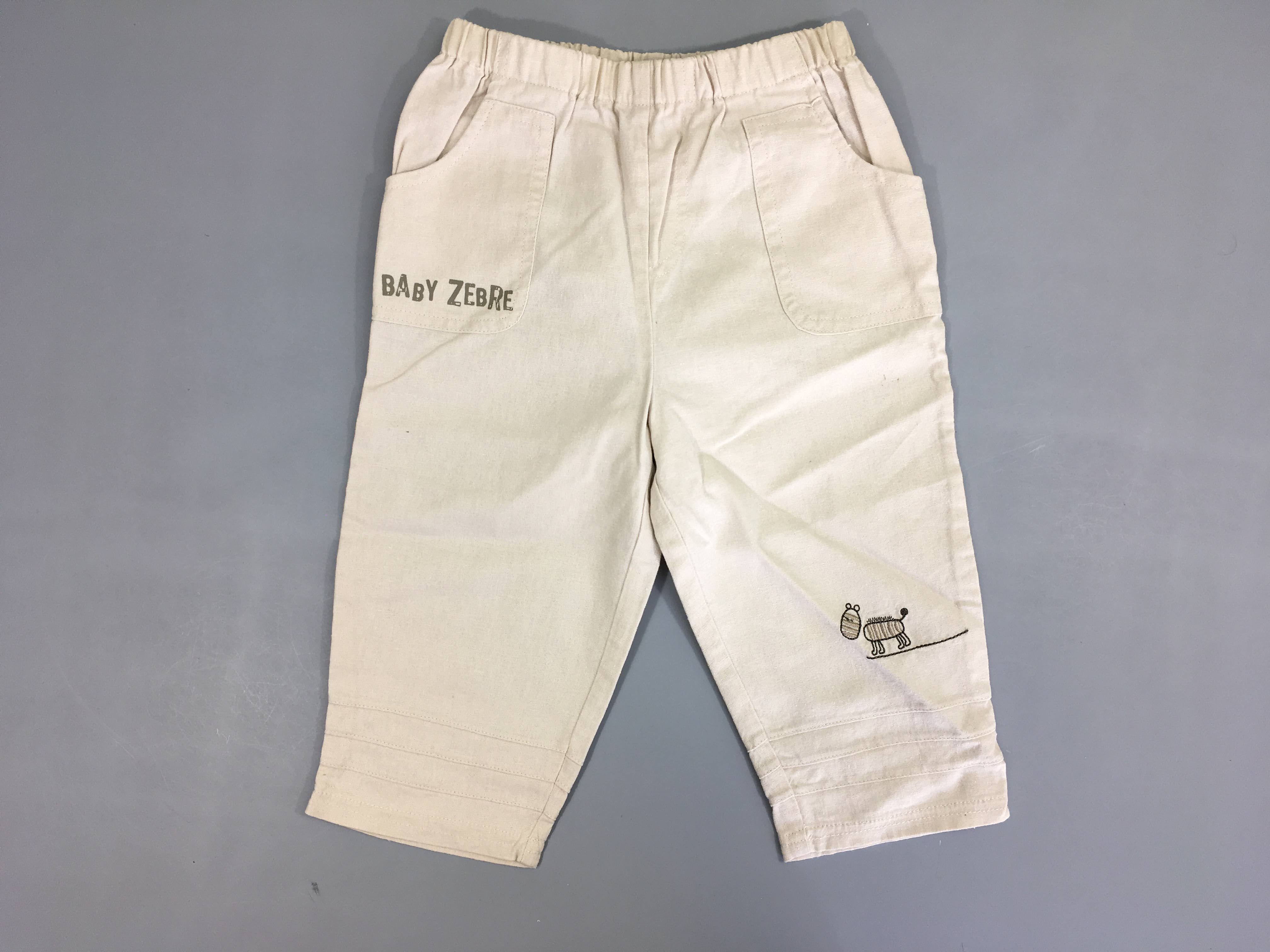 Pantalon beige baby zebre, 55% lin, petite tache genou