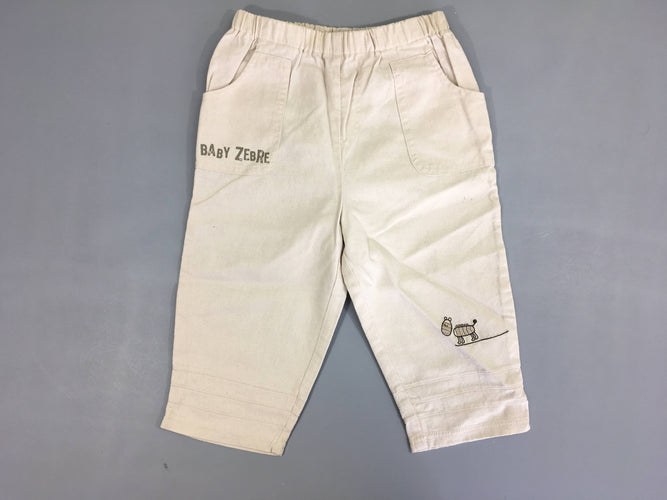 Pantalon beige baby zebre, 55% lin, petite tache genou, moins cher chez Petit Kiwi