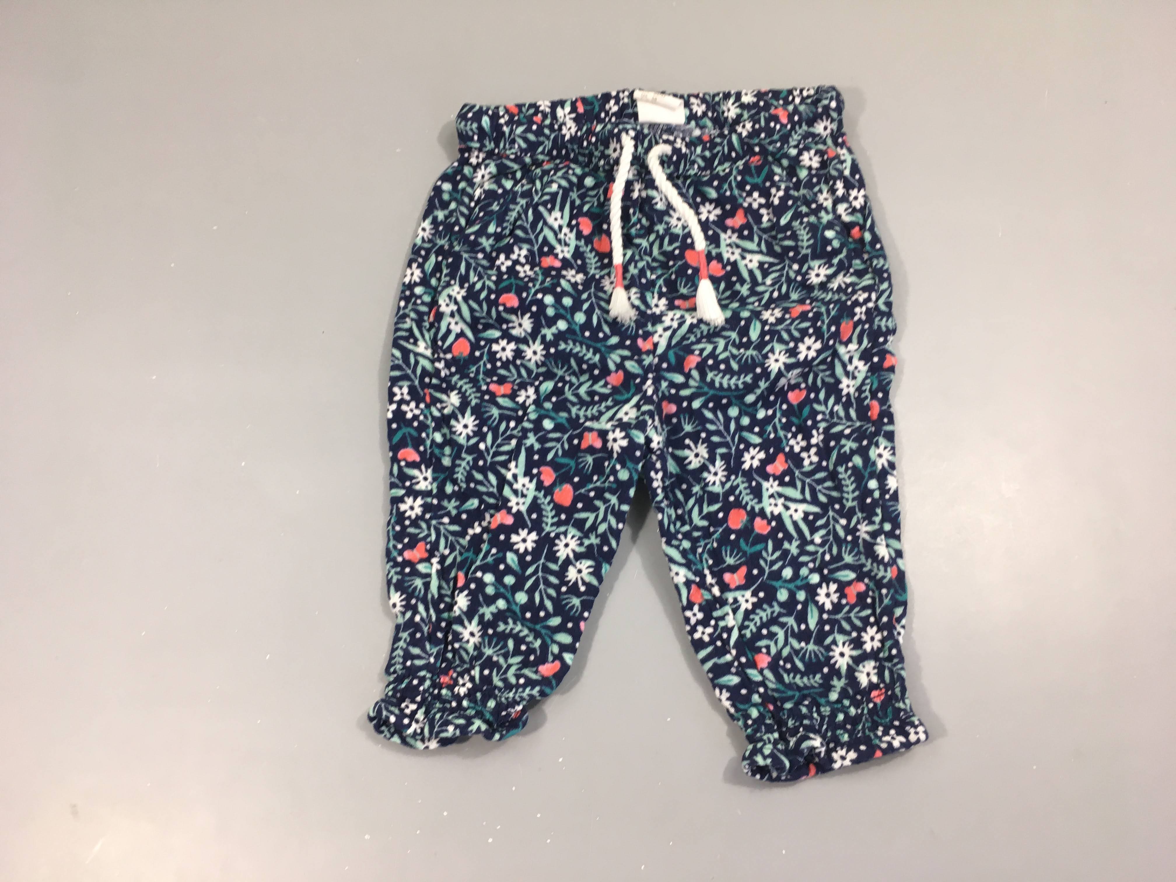 Pantalon coton blue foncé fleurs
