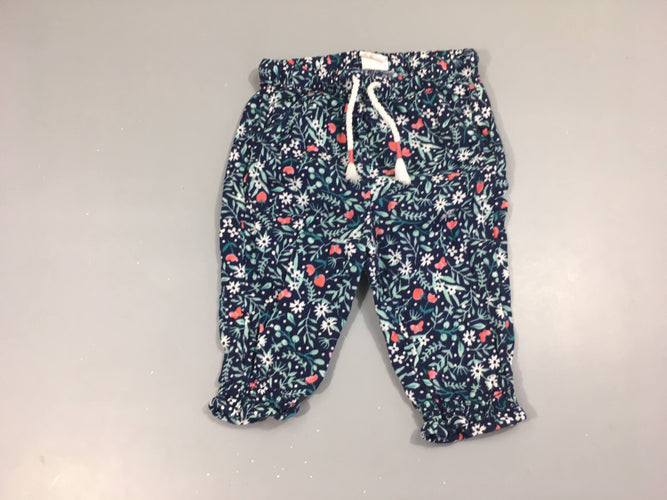 Pantalon coton blue foncé fleurs, moins cher chez Petit Kiwi