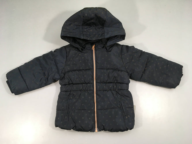Veste ouatinée à capuche amovible bleu foncé pois taupe, moins cher chez Petit Kiwi