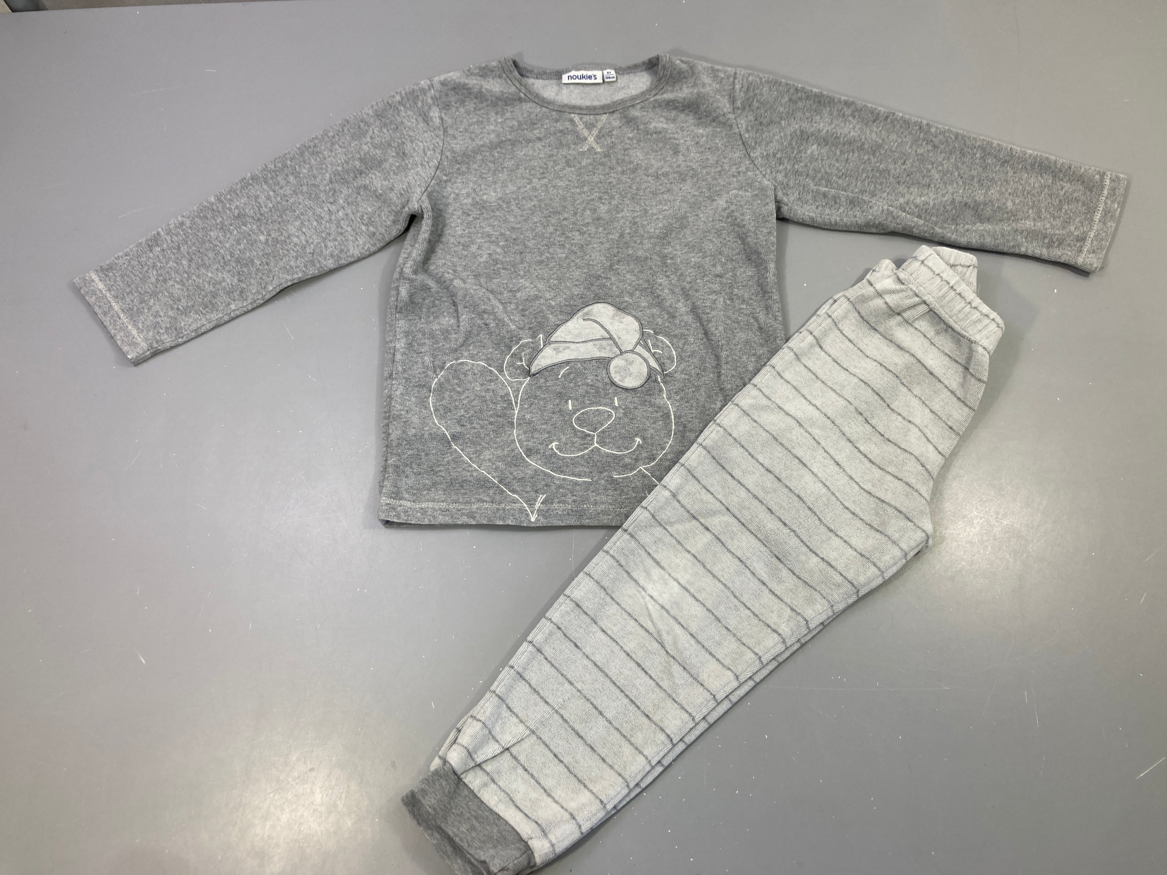 Pyjama 2pc velours gris chiné ourson