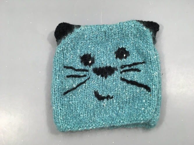 Bonnet en laine bleue tricoté main Chat, moins cher chez Petit Kiwi