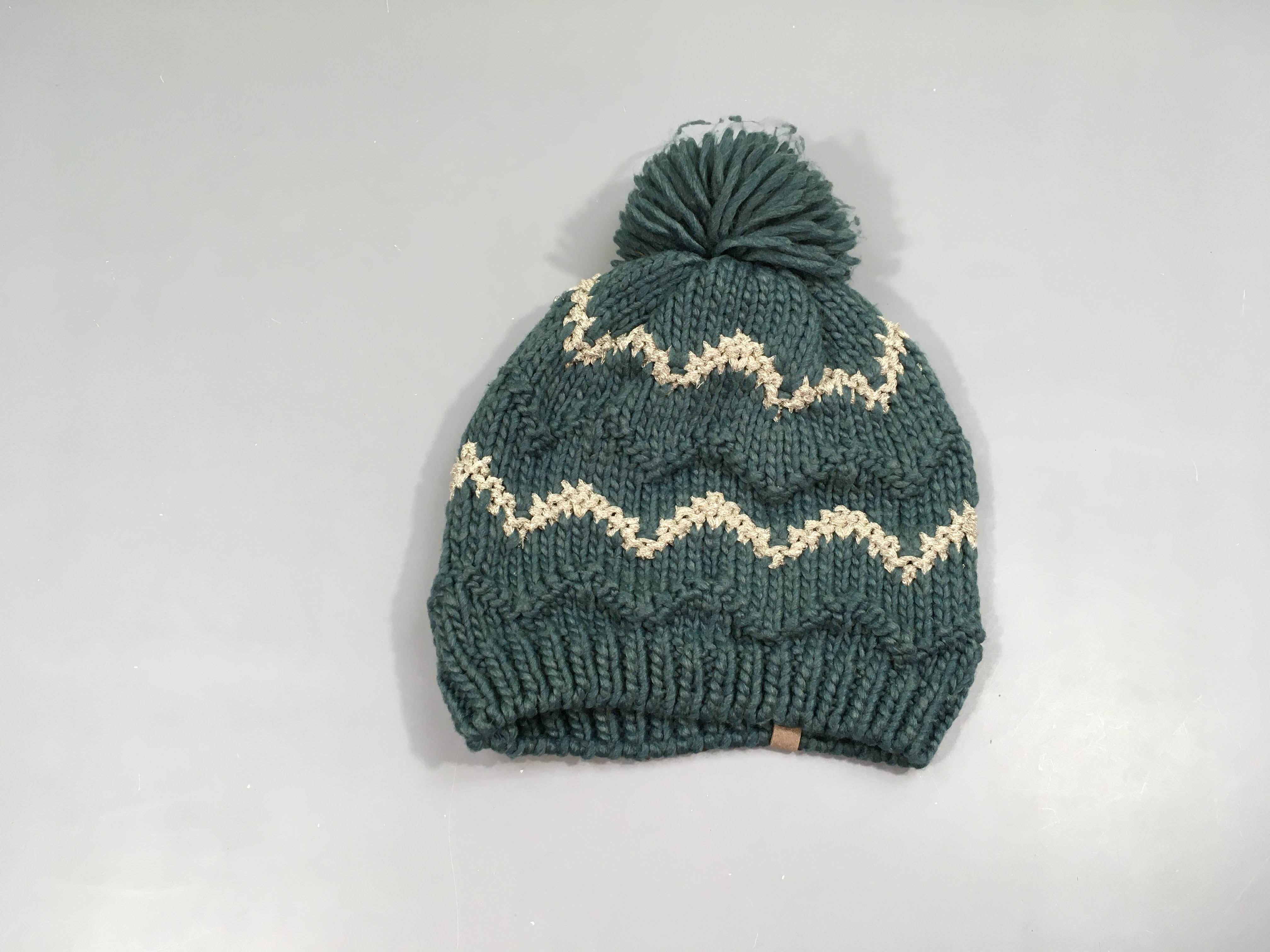 Bonnet vert/doré pompon