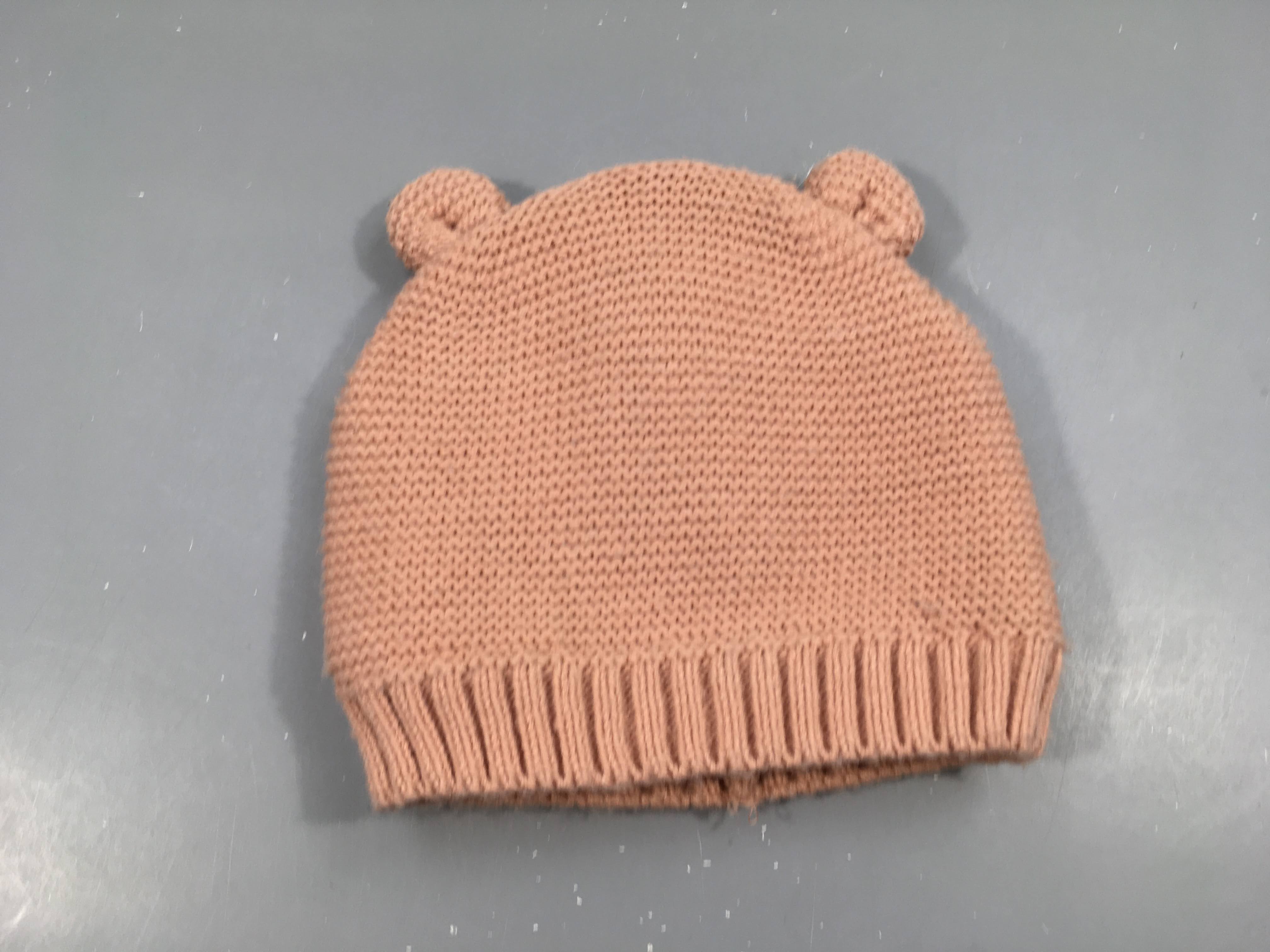 Bonnet mailles vieux rose doublé polar oreilles