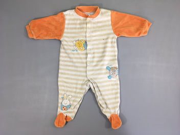 Pyjama velours blanc rayé beige/orange souris