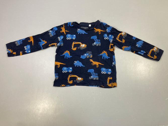 T-shirt m.l marine dinosaures et engins chantier, moins cher chez Petit Kiwi