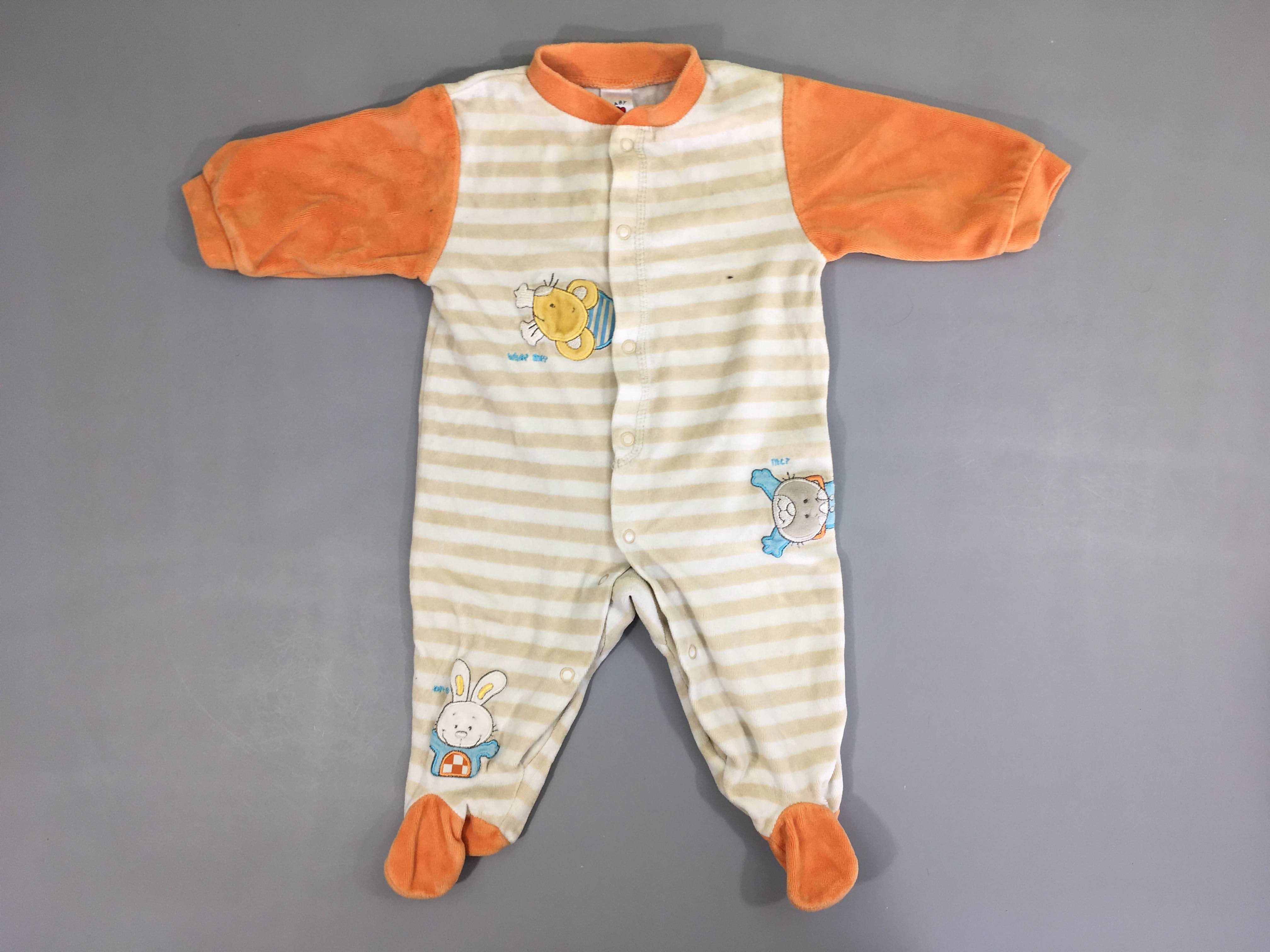 Pyjama velours blanc rayé beige/orange souris