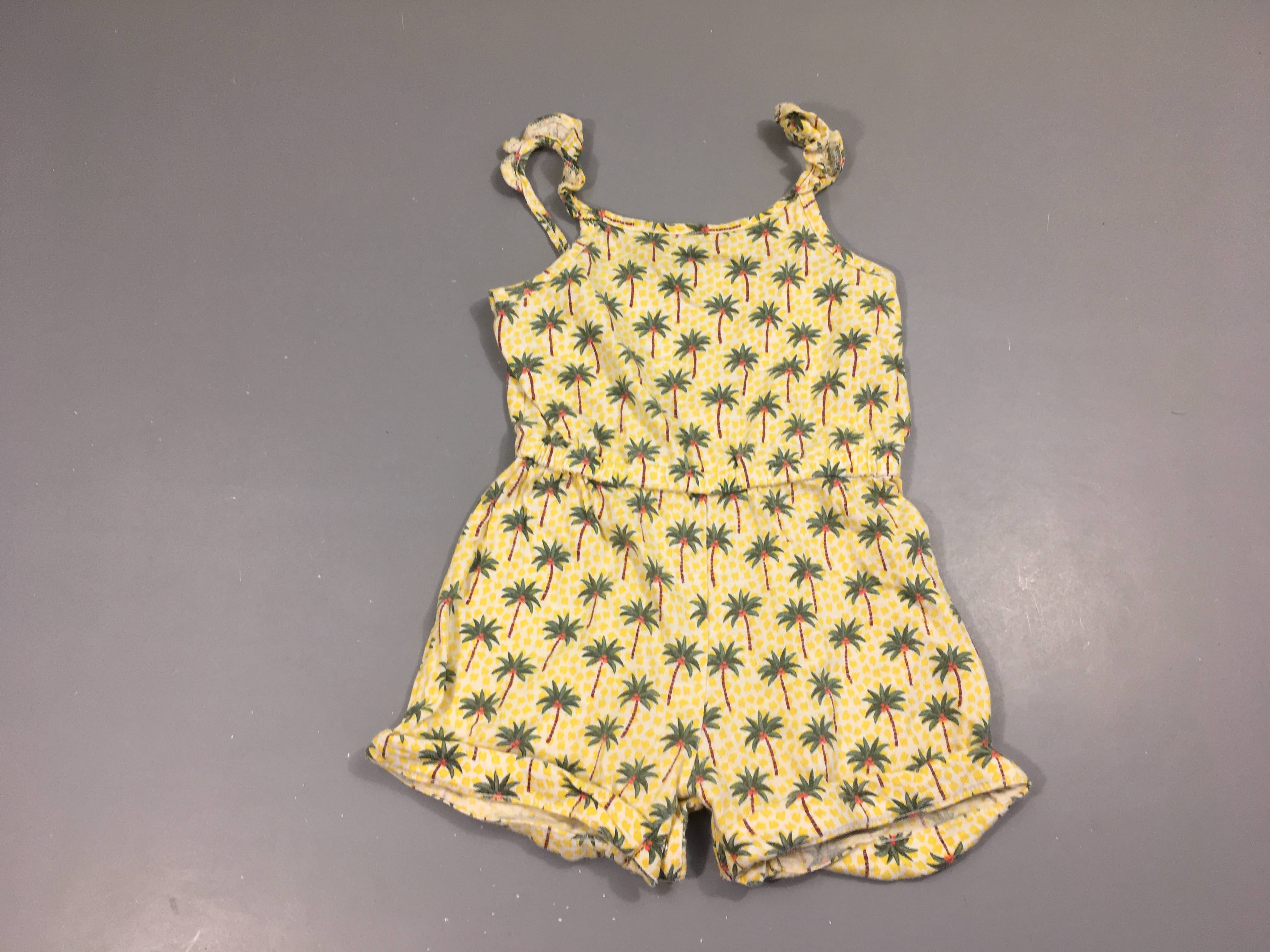 Combishort jersey blanc/jaune palmiers, décolorée