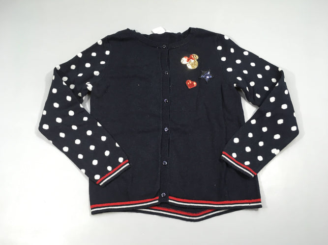 Gilet bleu foncé Minnie sequins pois, 67% coton 33% nylon légèrement bouloché, moins cher chez Petit Kiwi