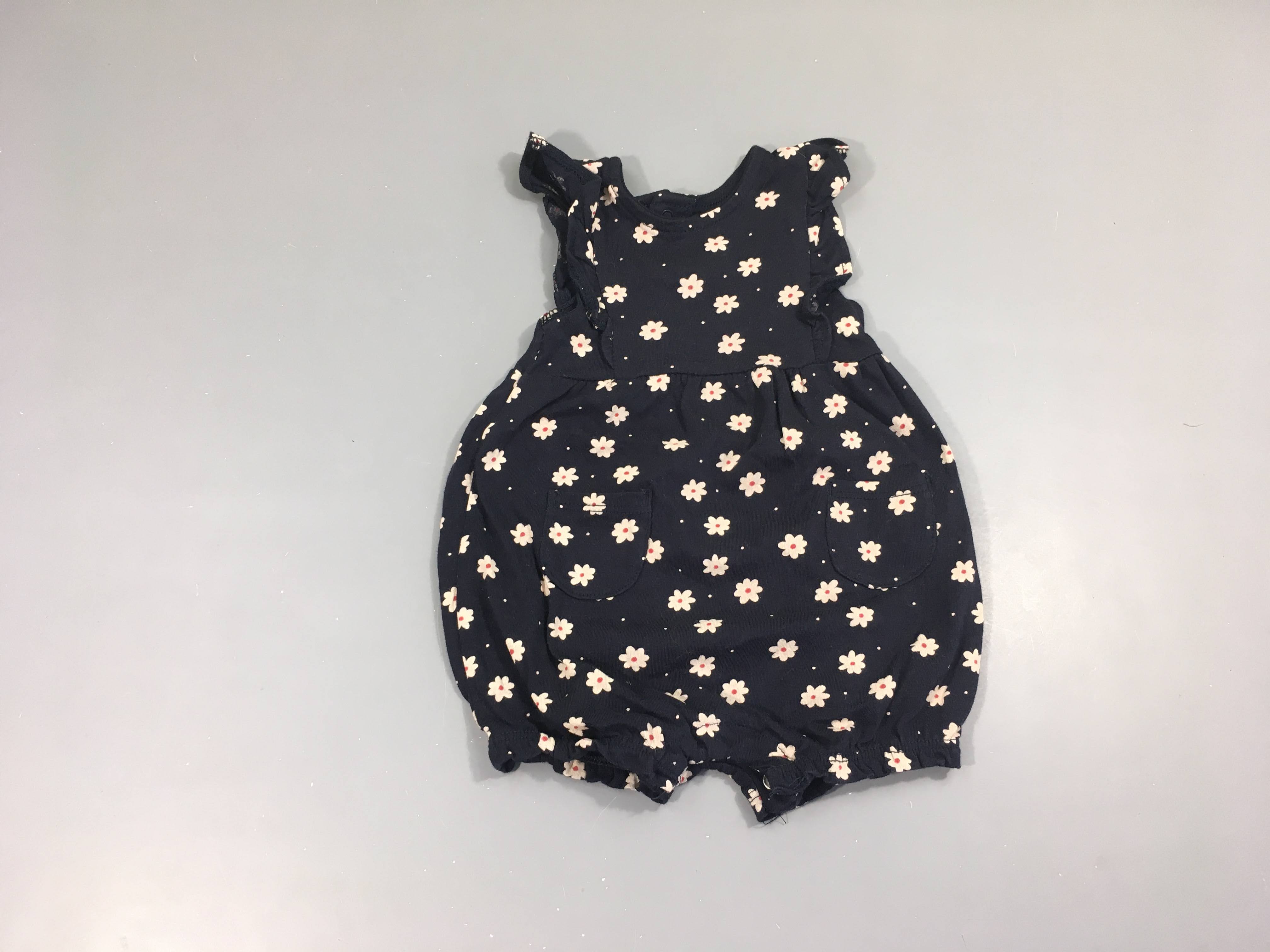 Combishort jersey bleu marine fleurs