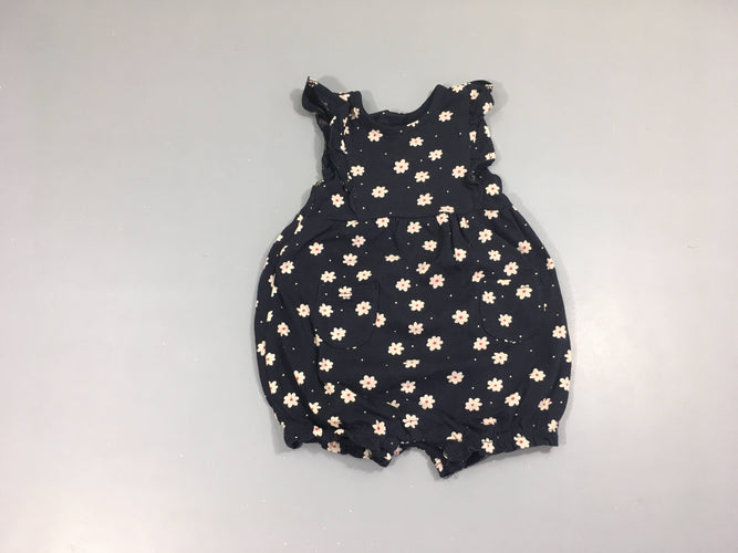 Combishort jersey bleu marine fleurs, moins cher chez Petit Kiwi