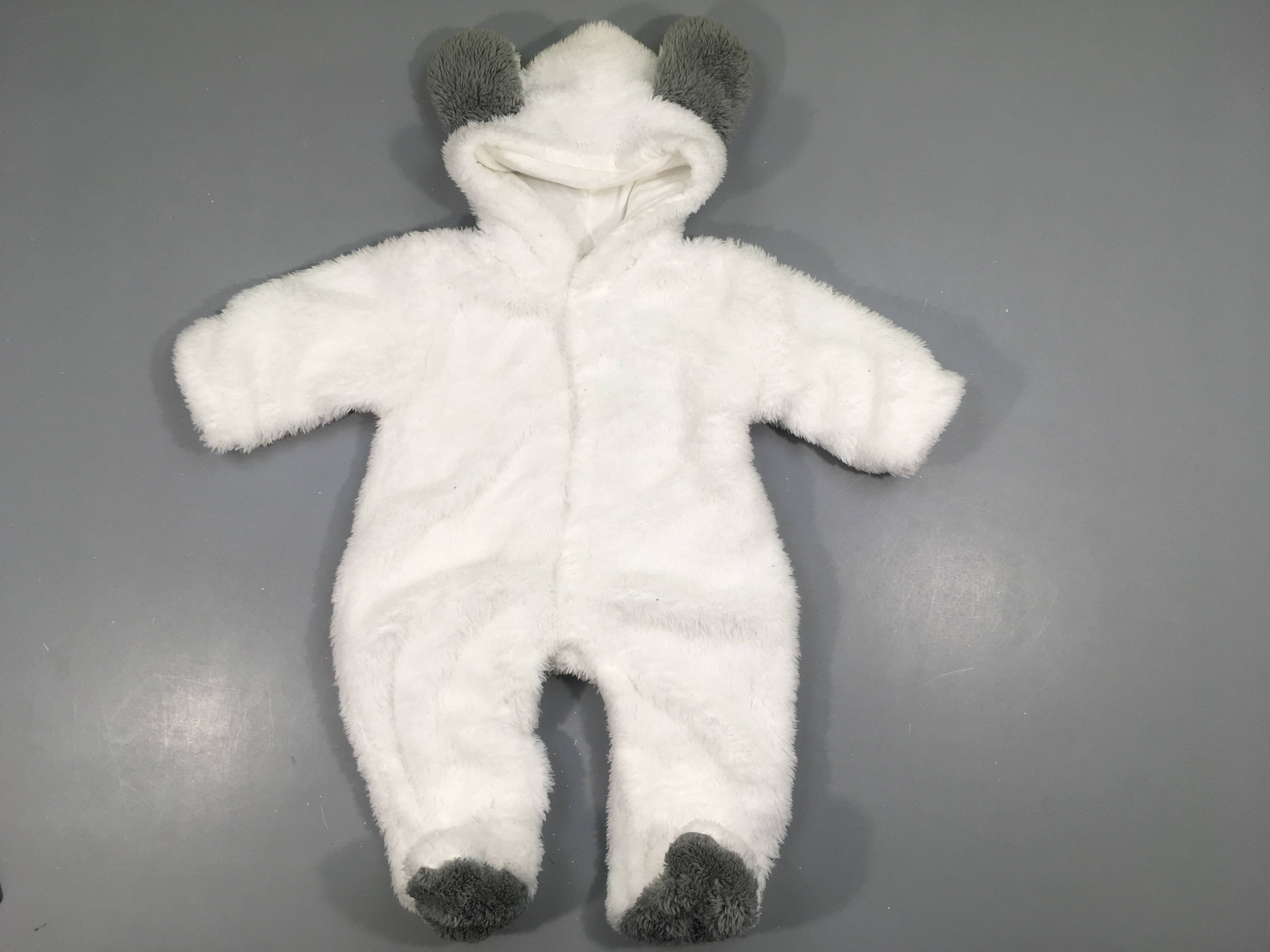 Combinaison peluche blanc doublé jersey oreilles