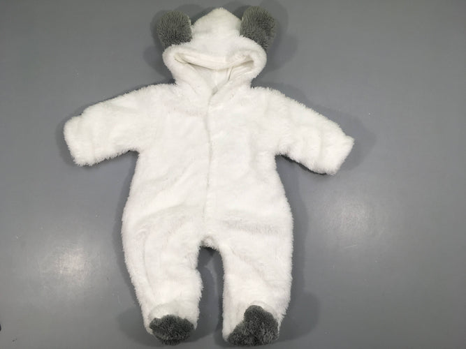 Combinaison peluche blanc doublé jersey oreilles, moins cher chez Petit Kiwi