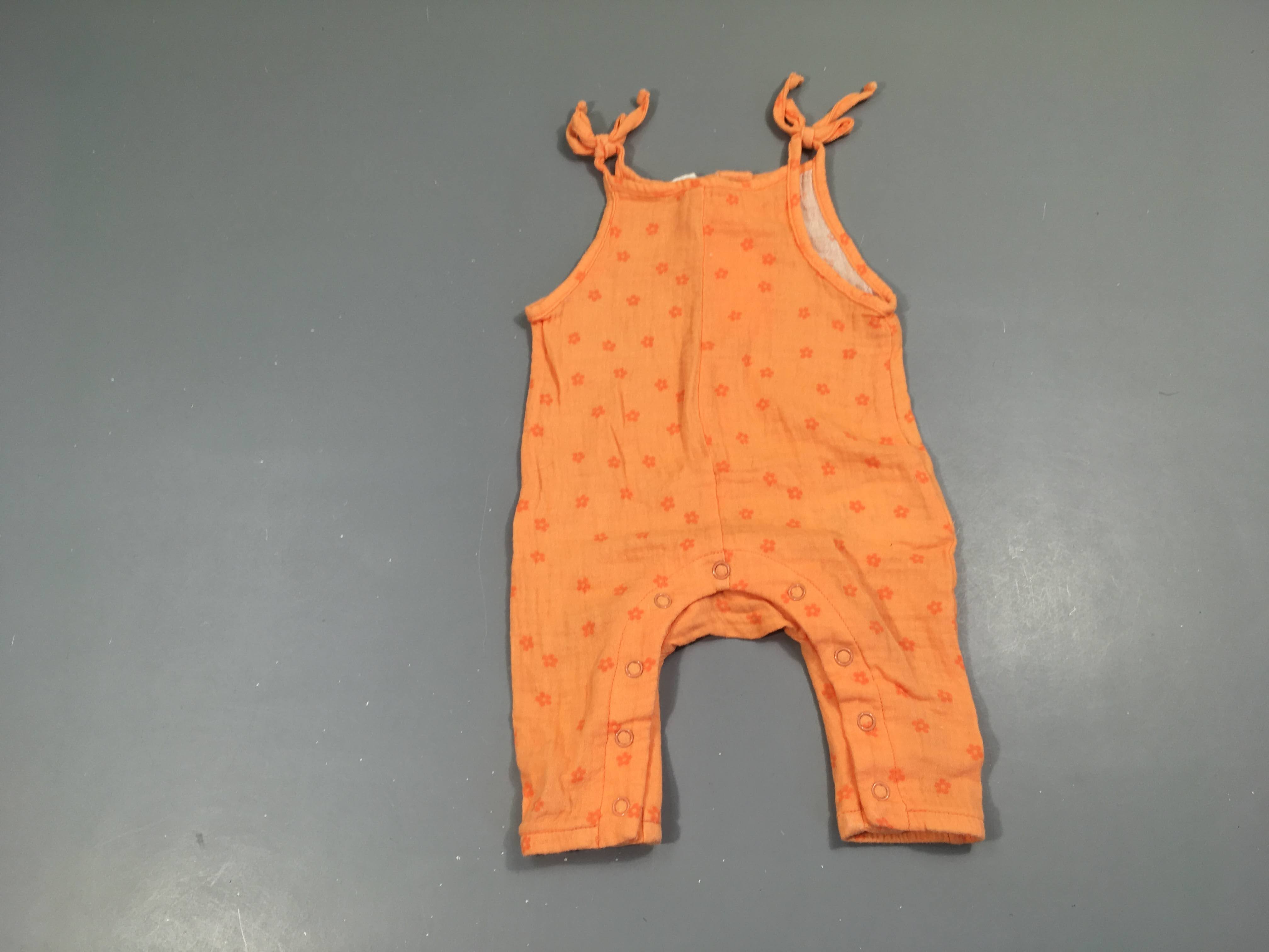 Combinaison fines bretelles coton tetra orange fleurs
