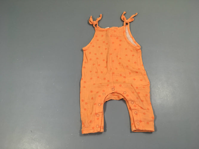 Combinaison fines bretelles coton tetra orange fleurs, moins cher chez Petit Kiwi