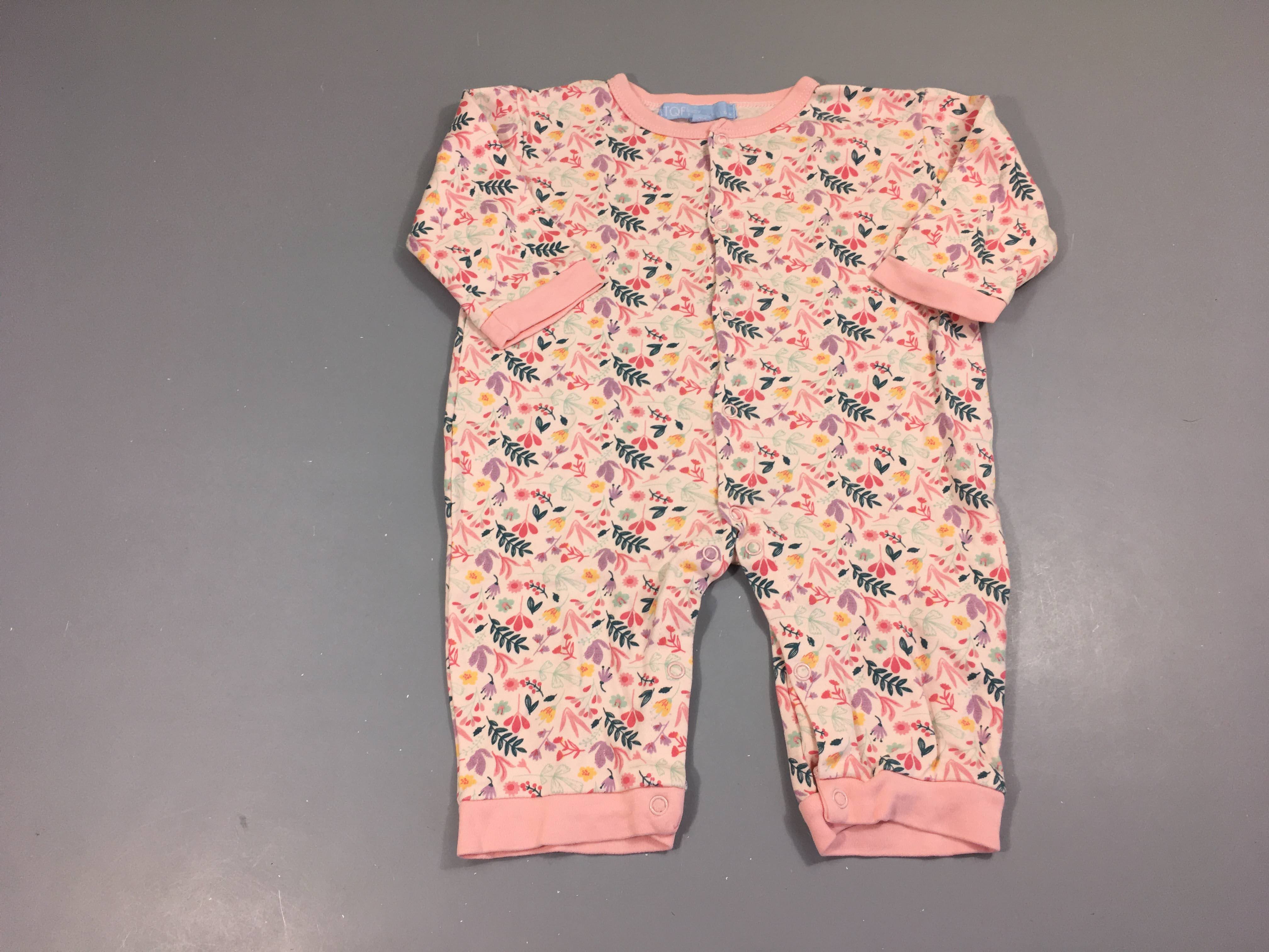 Pyjama jersey sans pieds rose fleurs