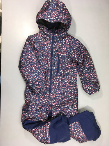 Combinaison de ski bleue motifs léopard gris rose, moins cher chez Petit Kiwi