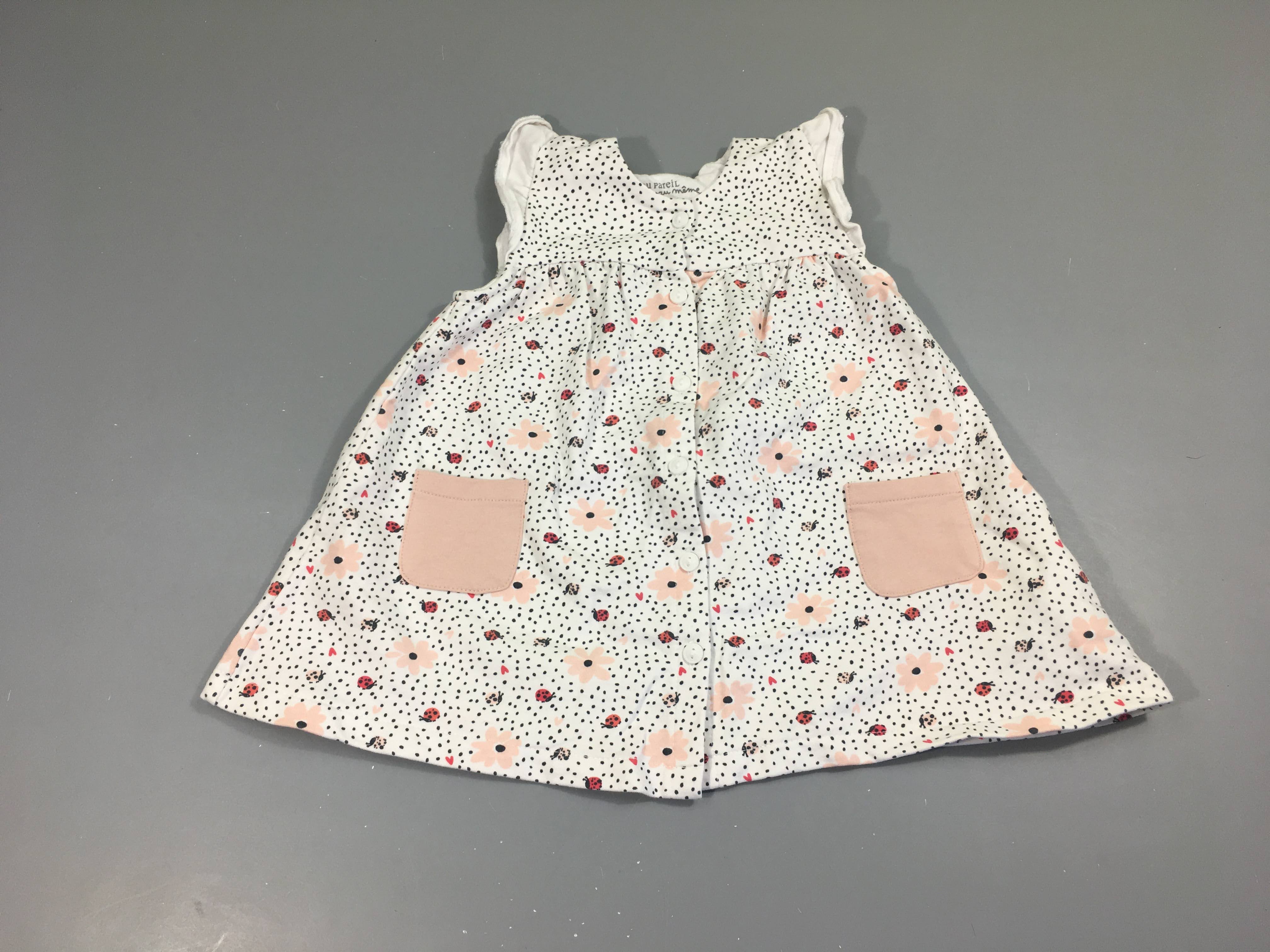 Robe m.c molleton blanc pois fleurs