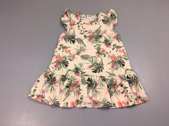 Robe m.c jersey rose feuilles, moins cher chez Petit Kiwi