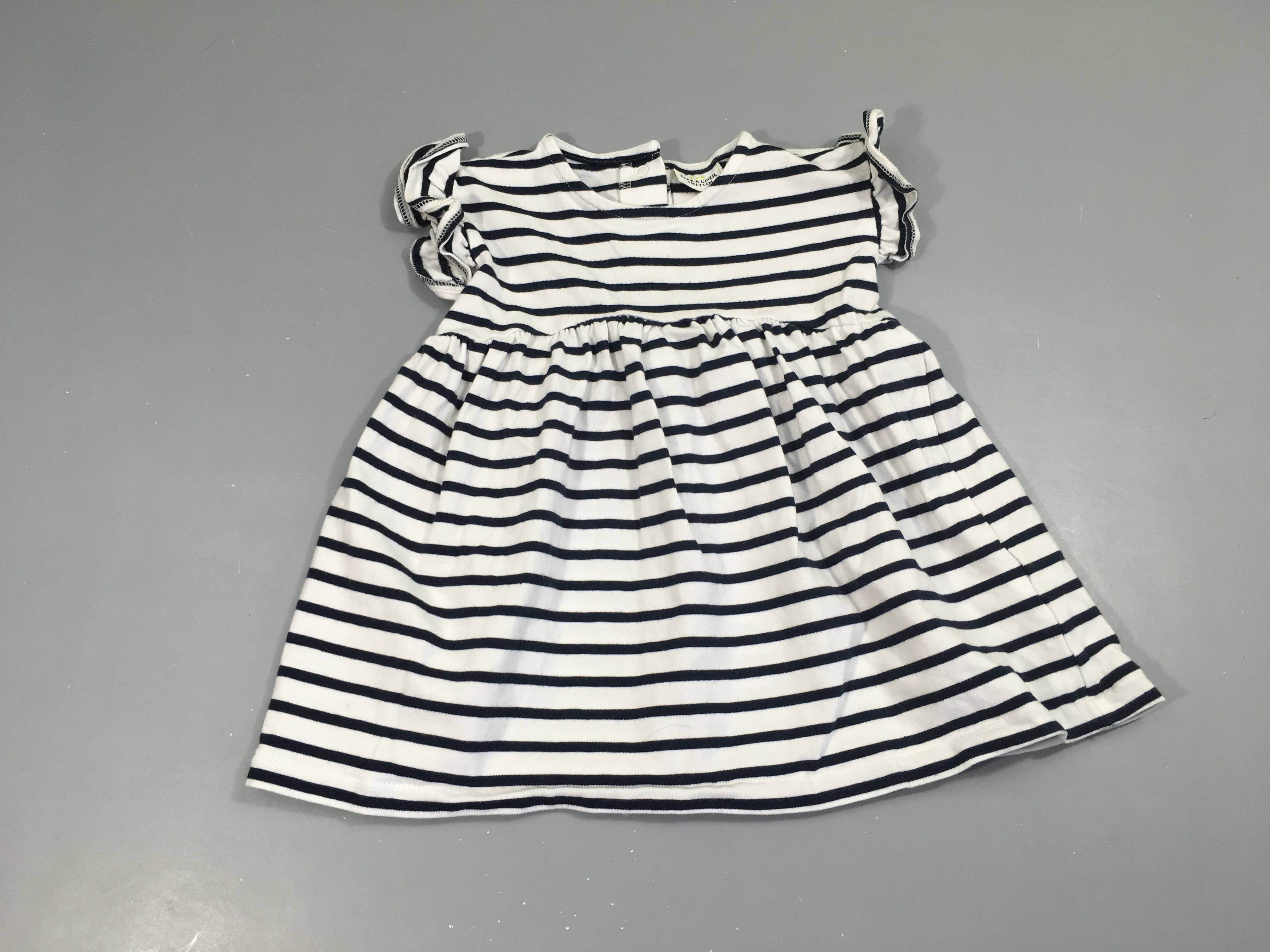 Robe m.c jersey blanc rayé bleu marine