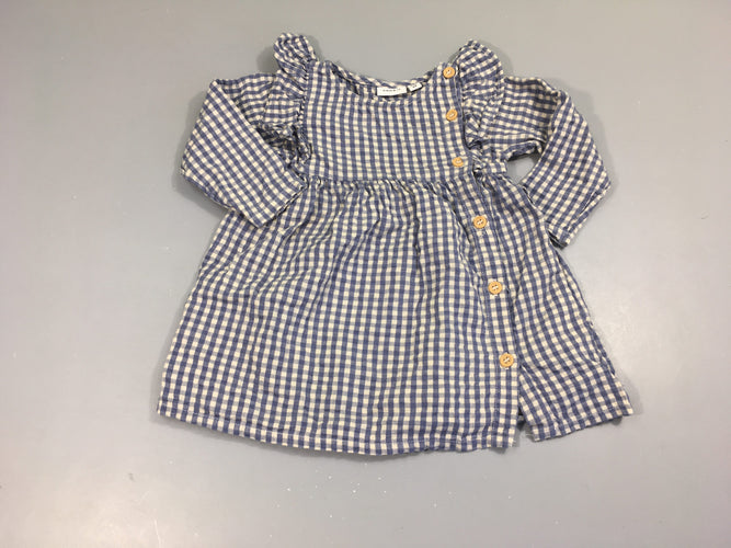 Robe m.l coton à carreaux blanc/bleu froufrous, moins cher chez Petit Kiwi
