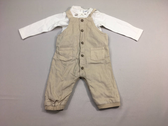 Salopette velours côtelé beige + T-shirt m.l blanc col, moins cher chez Petit Kiwi