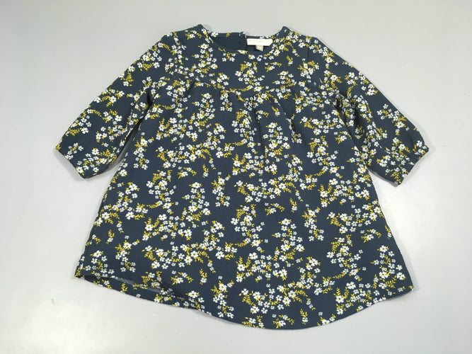 Robe m.l mousseline bleu foncé fleurs, moins cher chez Petit Kiwi