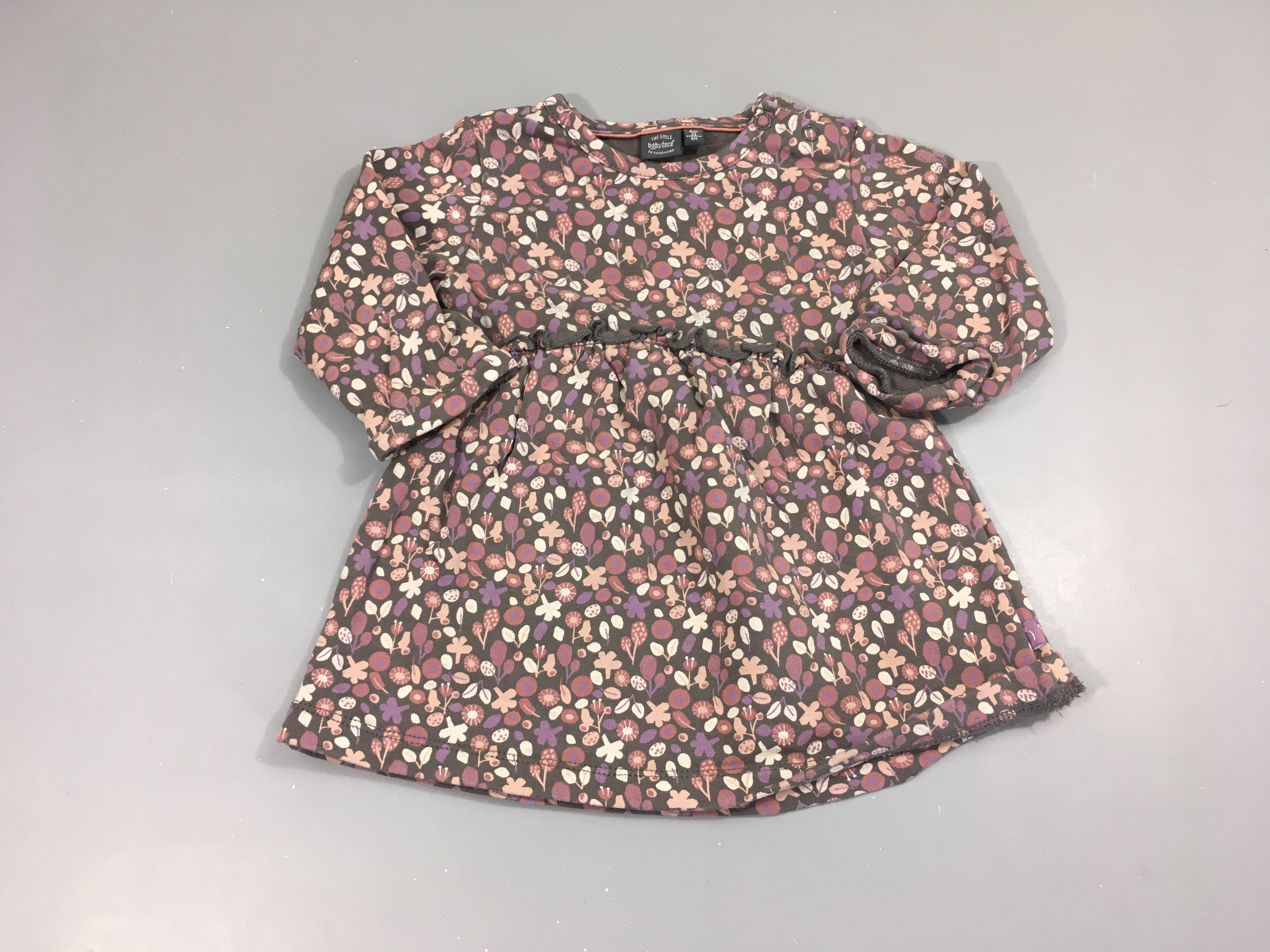 Robe m.l molleton gris fleurs