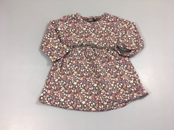 Robe m.l molleton gris fleurs, moins cher chez Petit Kiwi