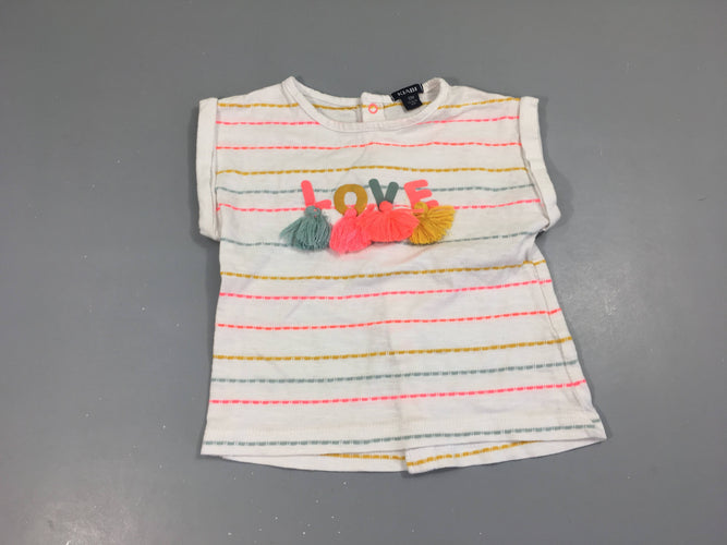 T-shirt m.c blanc rayé Love floches, moins cher chez Petit Kiwi