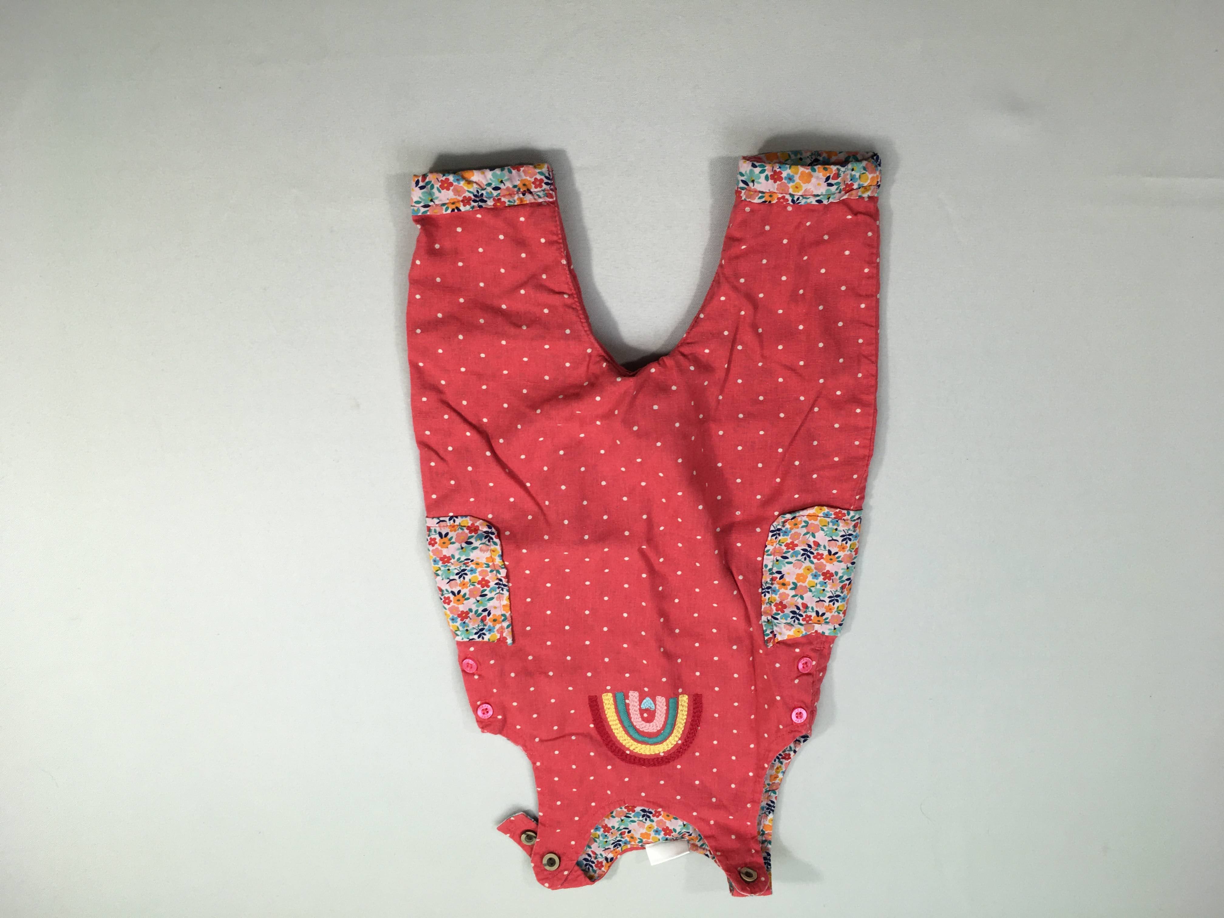 Salopette coton rose pois arc-en-ciel à revers