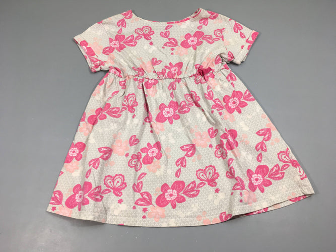 Robe m.l jersey gris clair motifs fleurs roses, moins cher chez Petit Kiwi
