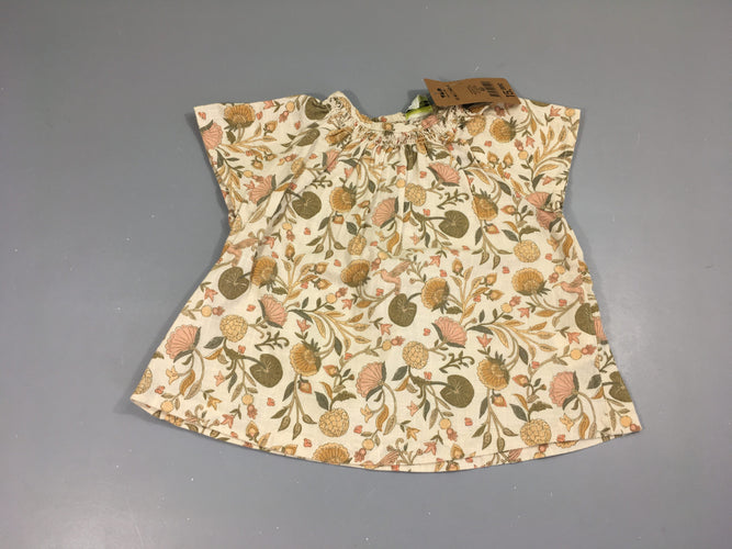 NEUF Blouse m.c beige fleurs, moins cher chez Petit Kiwi