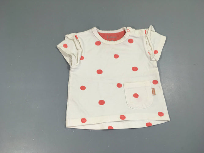 T-shirt m.c blanc pois roses, moins cher chez Petit Kiwi
