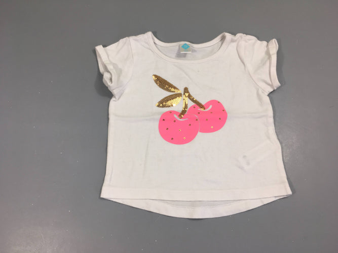 T-shirt m.c blanc cerises sequins, moins cher chez Petit Kiwi