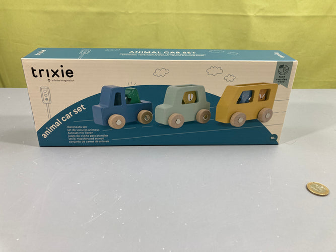 Set de voitures animaux en bois Trixie +18m, moins cher chez Petit Kiwi