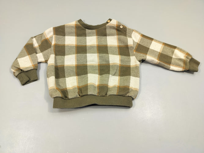 Pull à carreaux kaki, gris ,brun. Un peu bouloché., moins cher chez Petit Kiwi