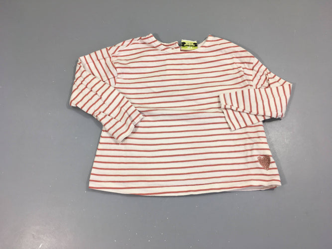 T-shirt m.l blanc rayé rose coeur brodé, moins cher chez Petit Kiwi