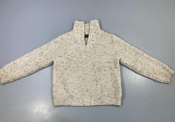 Pull zippé col montant beige chiné, moins cher chez Petit Kiwi