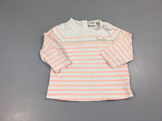 T-shirt m.l blanc rayé saumon néon s.mile, moins cher chez Petit Kiwi