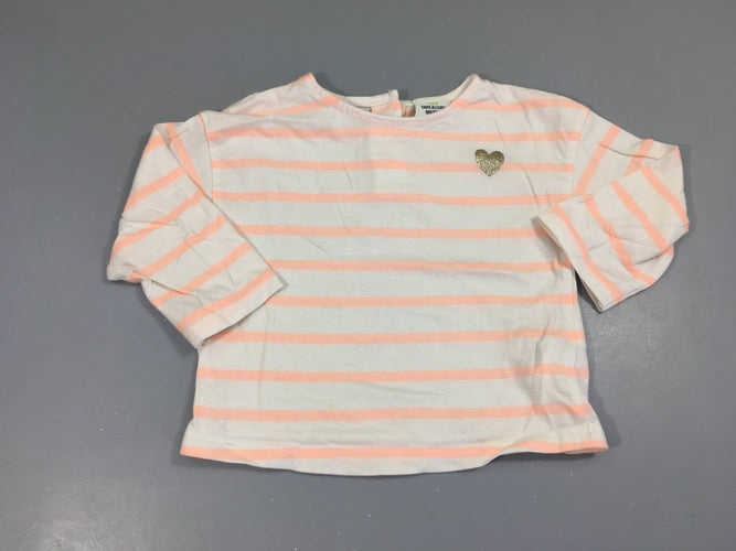 T-shirt m.l blanc rayé saumon néon coeur, moins cher chez Petit Kiwi