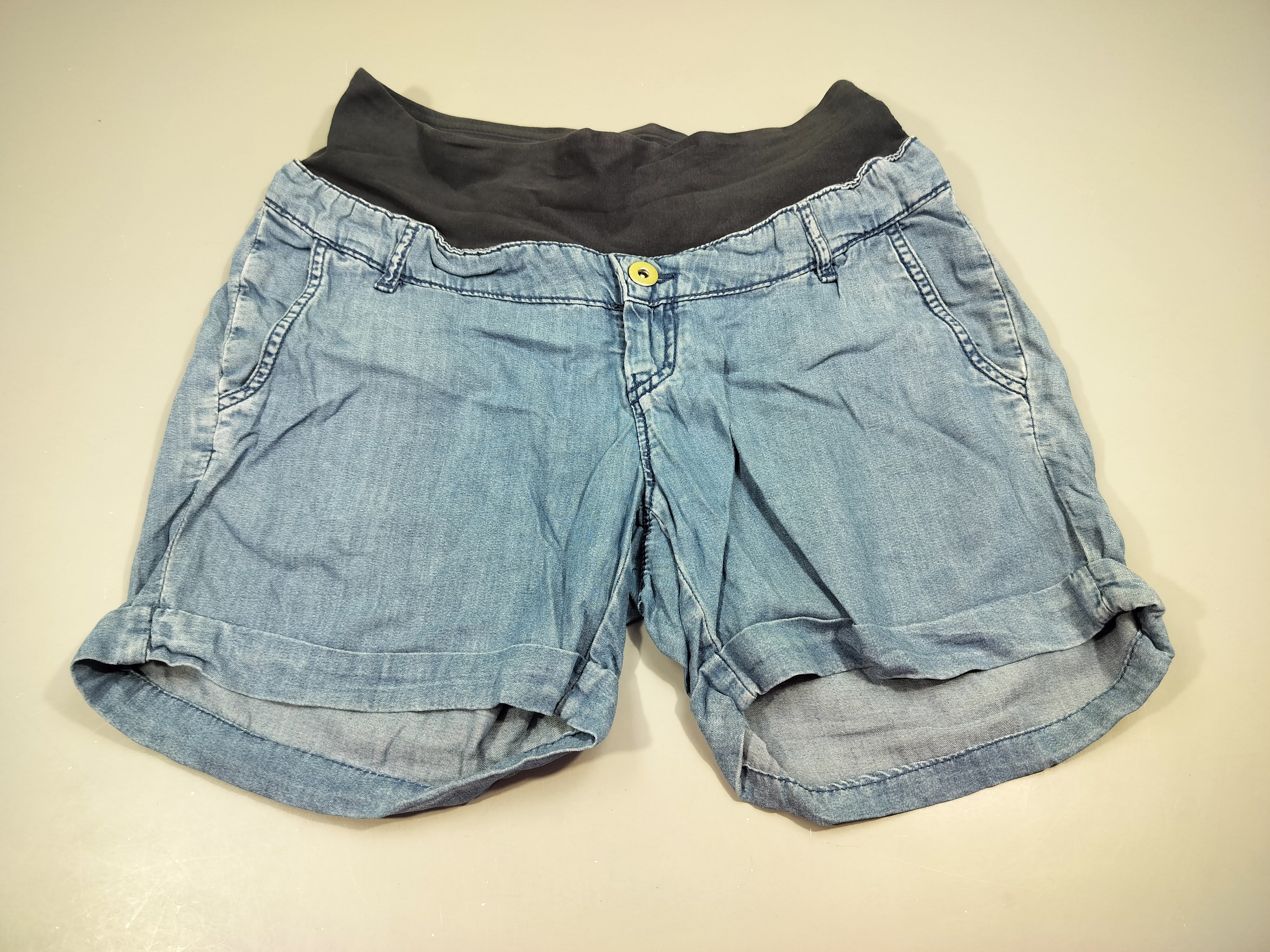 Short de grossesse denim à revers, taille élastique