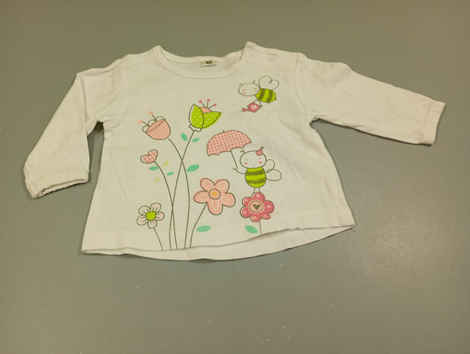T-shirt m.l blanc fleurs, abeilles, moins cher chez Petit Kiwi